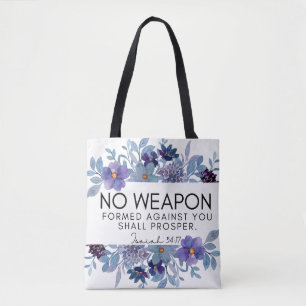 Bolsa Tote Isaiah 54:17 Sem Arma Cristã Floral