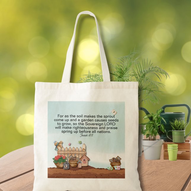 Bolsa Tote Isaiah 61:11 Bible Verse Spring Garden (Isaiah 61:11 Gardening Tote Bag)