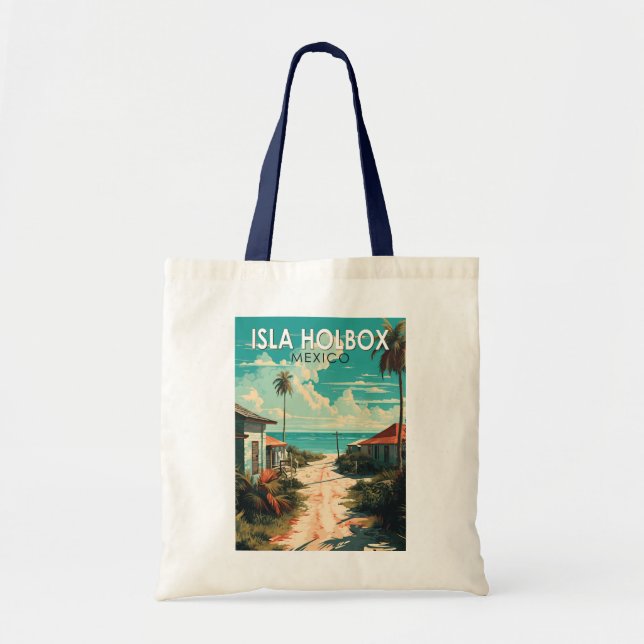 Bolsa Tote Isla Holbox Mexico Viagem Art Vintage (Frente)