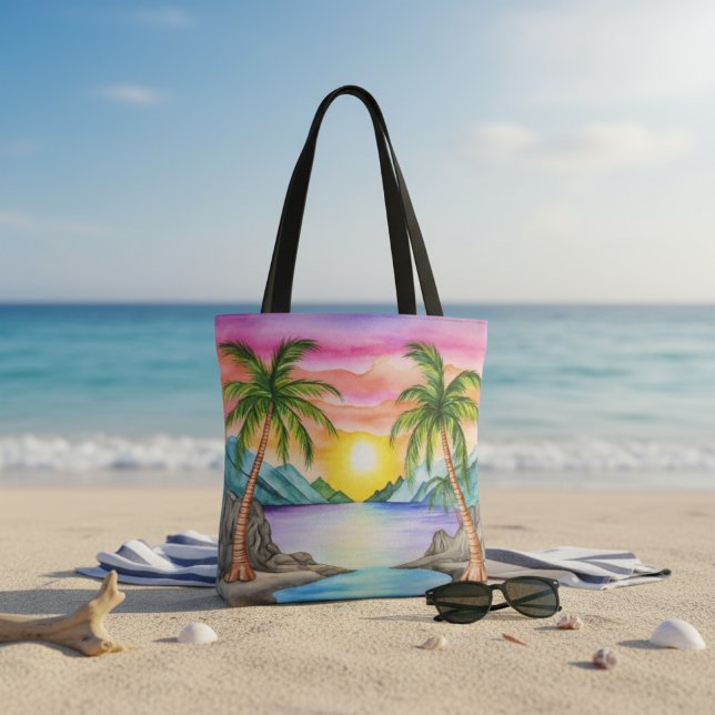 Bolsa Tote Island Tropical Beach Sunset (Criador carregado)