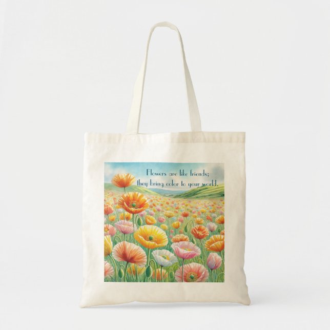 Bolsa Tote Islândia Poppy Field & Quote (Frente)