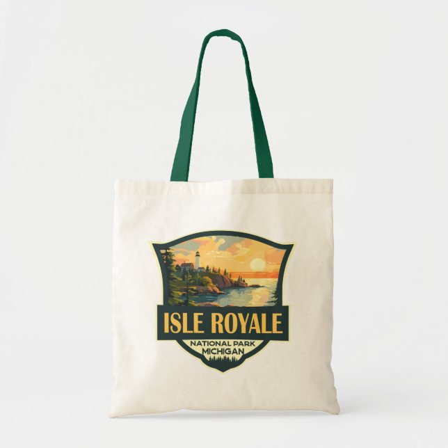 Bolsa Tote Isle Royale National Park Ilustration Retro Crachá (Frente)