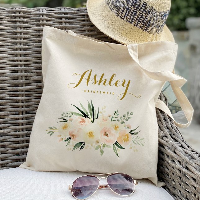 Bolsa Tote Ivory e Blush Floral Bridesmaid Casamento Tote Bag (Criador carregado)