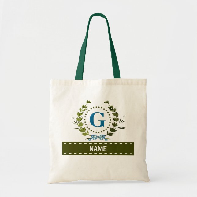 Bolsa Tote Ivy Wreath Personalizada Data de Casamento Monogra (Frente)