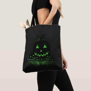 Bolsa Tote Jack O Lanterna do Halloween Negro Verde Brilhante