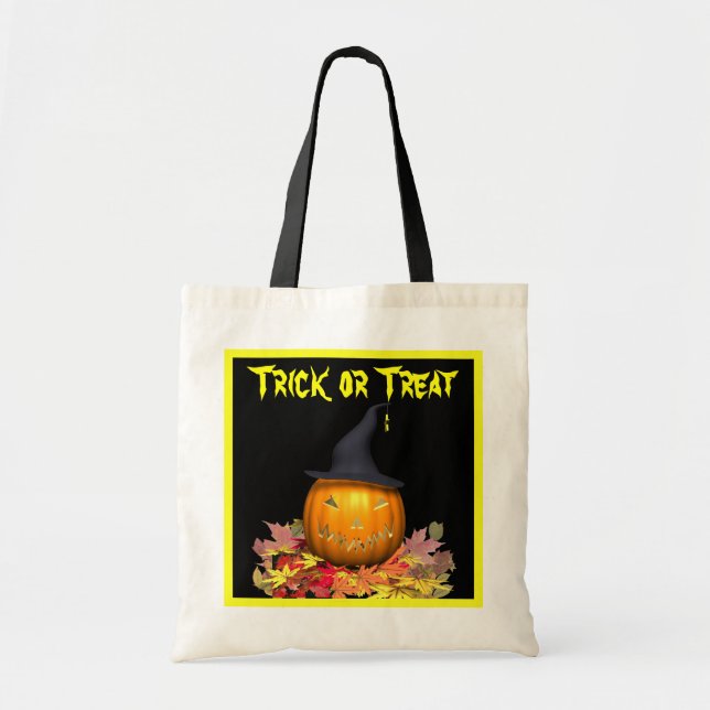 Bolsa Tote Jack-O-Lanterna e Folhas - (Frente)