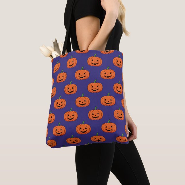 Bolsa Tote Jack-O-Lanterna Pumpkin Padrão de Halloween (Close Up)