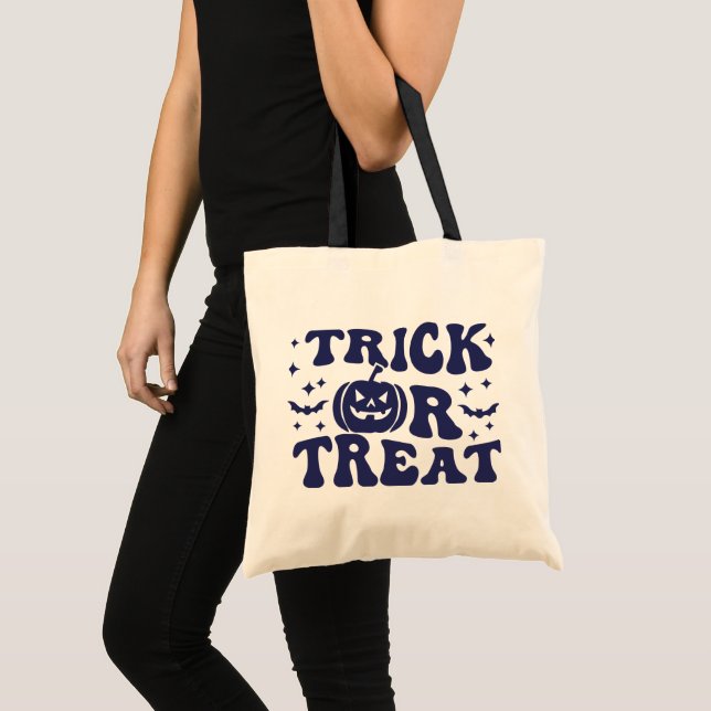 Bolsa Tote Jack-O-Lanterna Stars Bats Blue Trick ou Tratar (Frente (produto))