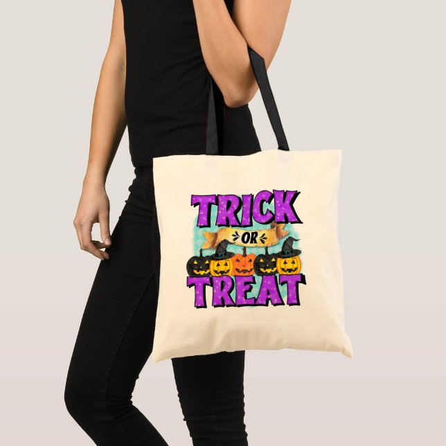 Bolsa Tote Jack o'Lantern Kid's Purple Trick ou Treat (Frente (produto))