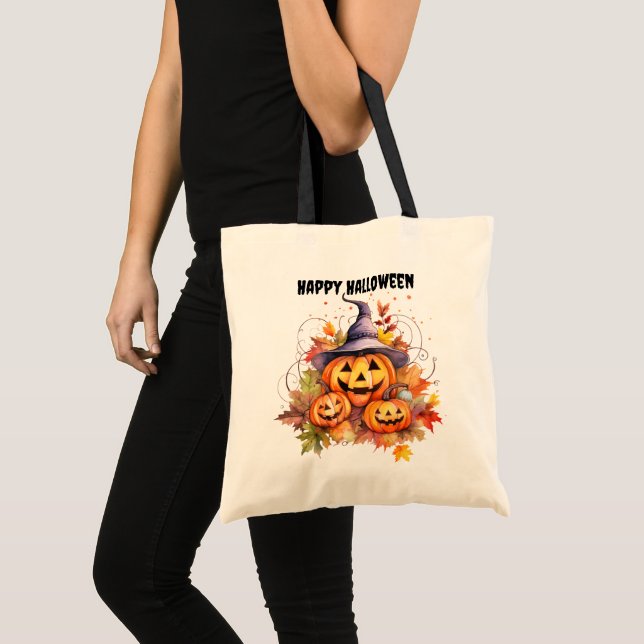 Bolsa Tote Jack o'Lantern Witch Hat Trick ou Treine (Frente (produto))