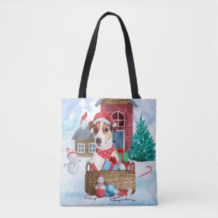 Bolsa Tote Jack Russell Cachorro Na Casa De Cachorro De Neve
