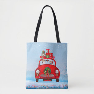 Bolsa Tote Jack Russell  Cão no carro com Papai Noel