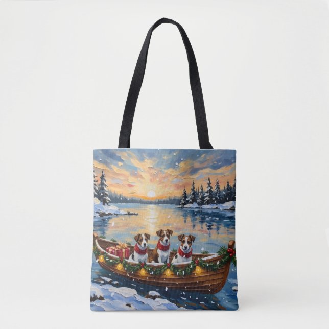 Bolsa Tote Jack Russell Terrier Natal Barco Feriado (Frente)