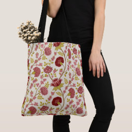 Bolsa Tote Jacobean Floral Big Pattern Reds Pinks Dourado Cre