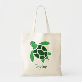 Bolsa Tote Jade Green Sea Turtle Mosaico com Nome