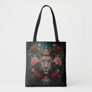 Bolsa Tote Jaguar com Coroa em Pintura de Flores             