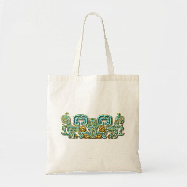 Bolsa Tote Jaguar-turquesa e ouro maias (Frente)