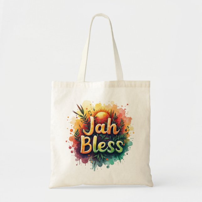 Bolsa Tote Jah Bless Reggae Watercolor (Frente)