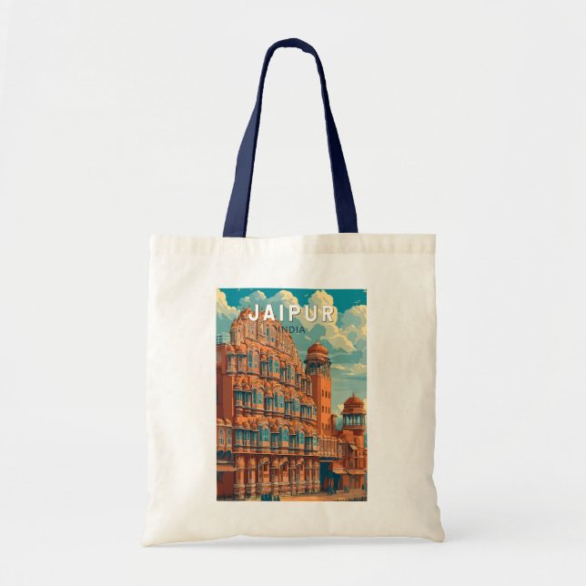 Bolsa Tote Jaipur India Illustração Viagem Art Vintage (Frente)