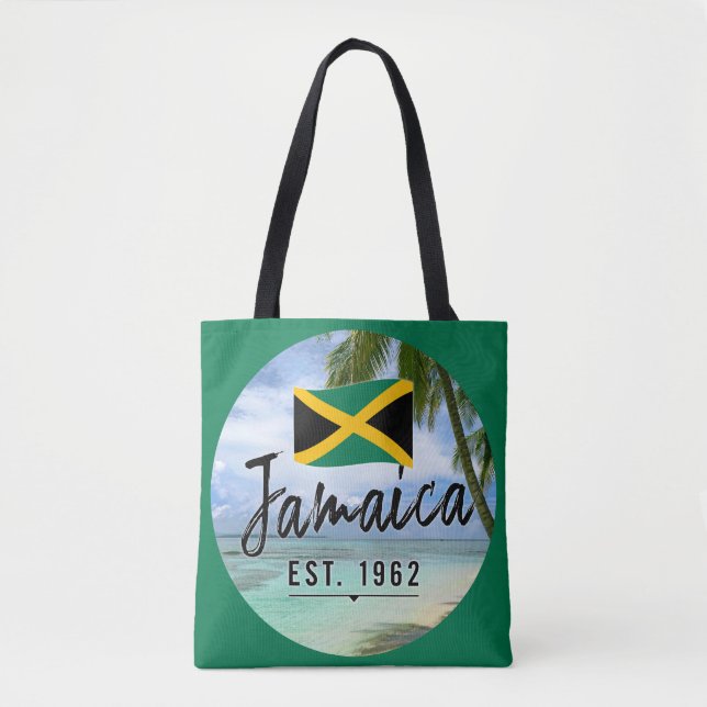 Bolsa Tote "Jamaica Est. 1962" Beach With Jamaica Flag Art (Frente)