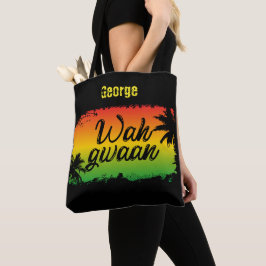 Bolsa Tote Jamaicano Patois Wah Gwaan Rasta Colorido Negro