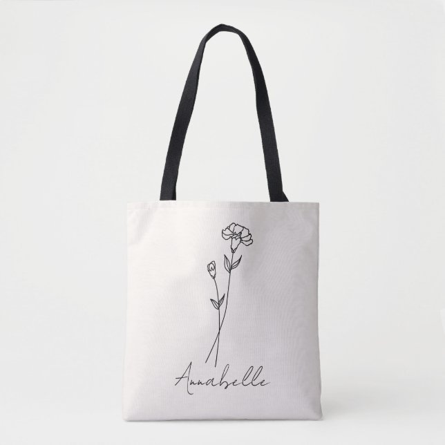 Bolsa Tote Janeiro Nascimento Flower Nome Personalizado (Frente)