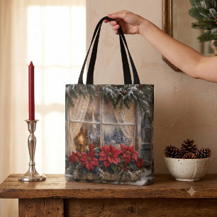 Bolsa Tote Janela de Natal com Poinsettia Nevada