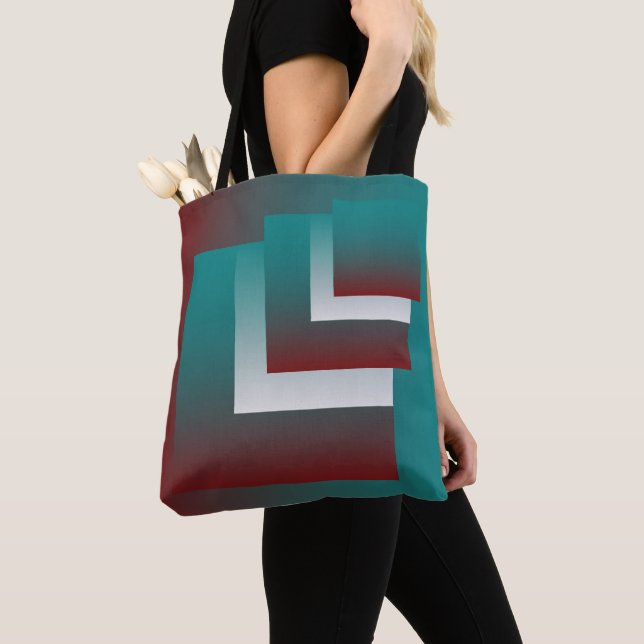 Bolsa Tote Janelas em branco teal burgundy (Close Up)