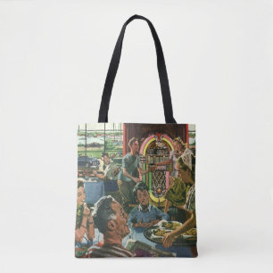 Bolsa Tote Jantar Familiar Vintage em um Restaurante com uma