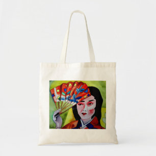 Bolsa Tote japanês Geisha com fã aquarela arte original