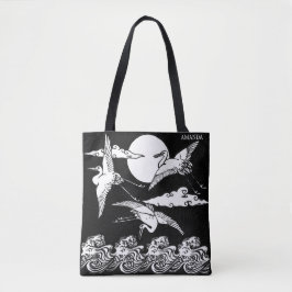 Bolsa Tote Japanese Cranes Over Waves – Personalized