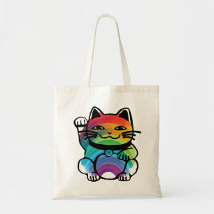 Bolsa Tote Japanese Good Luck Cat with Rainbow
