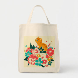 Bolsa Tote Japanese old scool cat and flowers