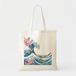 Bolsa Tote Japanese Ukiyo-e Wave and Cherry Blossom Tote Bag