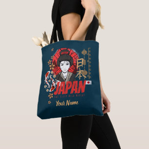 Bolsa Tote Japão Vintage Geisha com Flag Koi e Lotus Souve