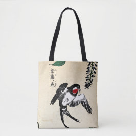 Bolsa Tote Japonês Antigo Pássaro e Wisteria