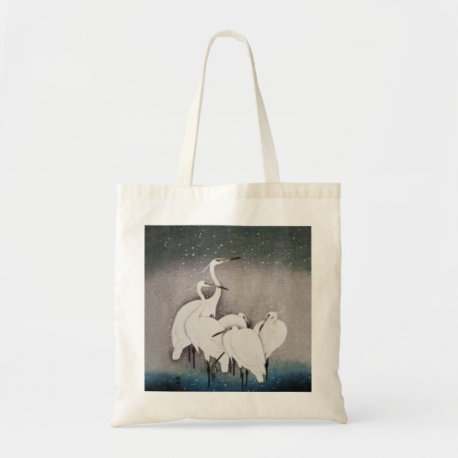 Bolsa Tote Japonês Egrets Koson Cranes Winter Snow (Frente)