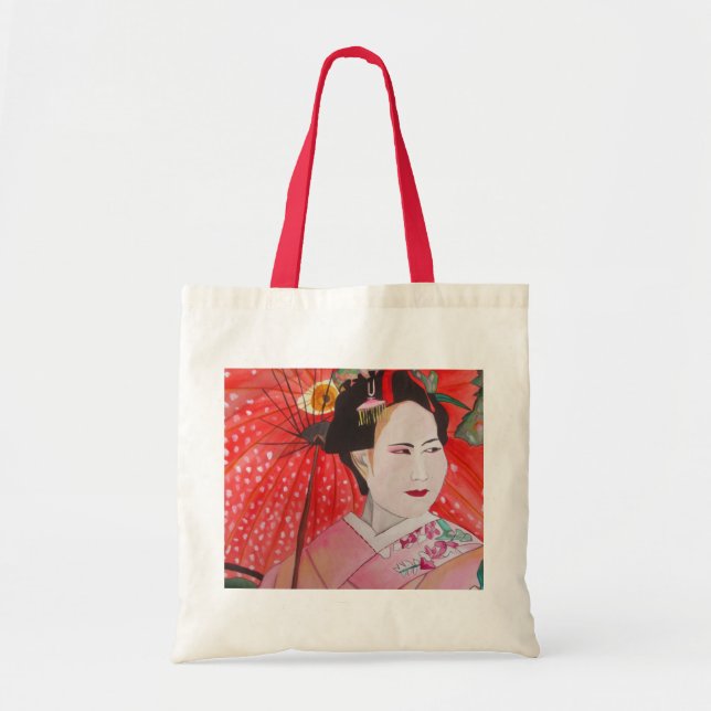 Bolsa Tote Japonês Geisha com arte original de guarda-chuva v (Frente)