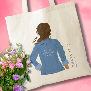 Bolsa Tote Jaqueta de Jeans Desenhada à Mão Cabelo Castanho D