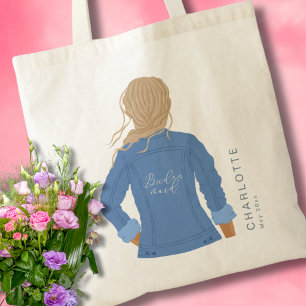Bolsa Tote Jaqueta de Jeans Desenhada à Mão Cabelo Loiro Dama