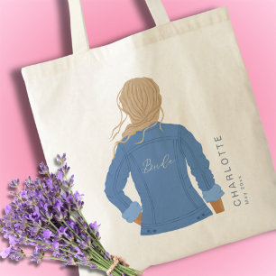 Bolsa Tote Jaqueta de Jeans Desenhada à Mão Noiva de Cabelo L