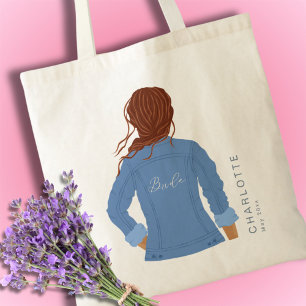 Bolsa Tote Jaqueta de Jeans Desenhada à Mão Noiva de Cabelo V