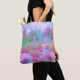 Bolsa Tote Jardim Abstrato de Rosa Impressionista e Turquesa