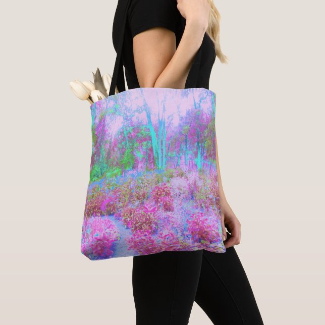 Bolsa Tote Jardim Abstrato de Rosa Impressionista e Turquesa (Close Up)
