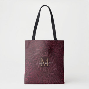 Bolsa Tote Jardim Botânico Dourado Elegante Burgundy Monogram