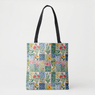 Bolsa Tote Jardim Botânico Floral de Patchwork Rústico Bonito