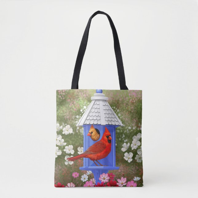 Bolsa Tote Jardim da Flor da Casa de Pássaros Vermelha (Frente)