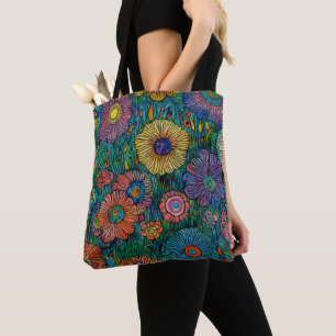 Bolsa Tote Jardim da Flor Retro Colorida