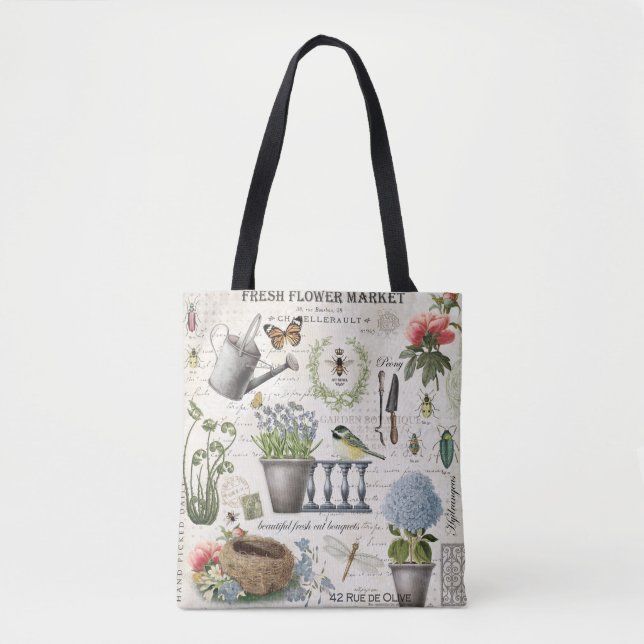 Bolsa Tote Jardim das flores da fazenda francesa Modern Vinta (Frente)