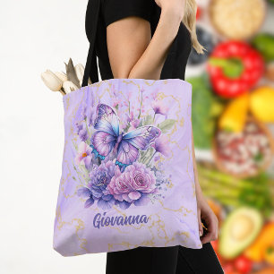 Bolsa Tote Jardim de Bloqueio de Borboleta Roxa
